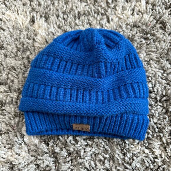 Alepo Blue Knit Toddler Little Kids Winter Hat Beanie Plush Sherpa Lined - Picture 1 of 5